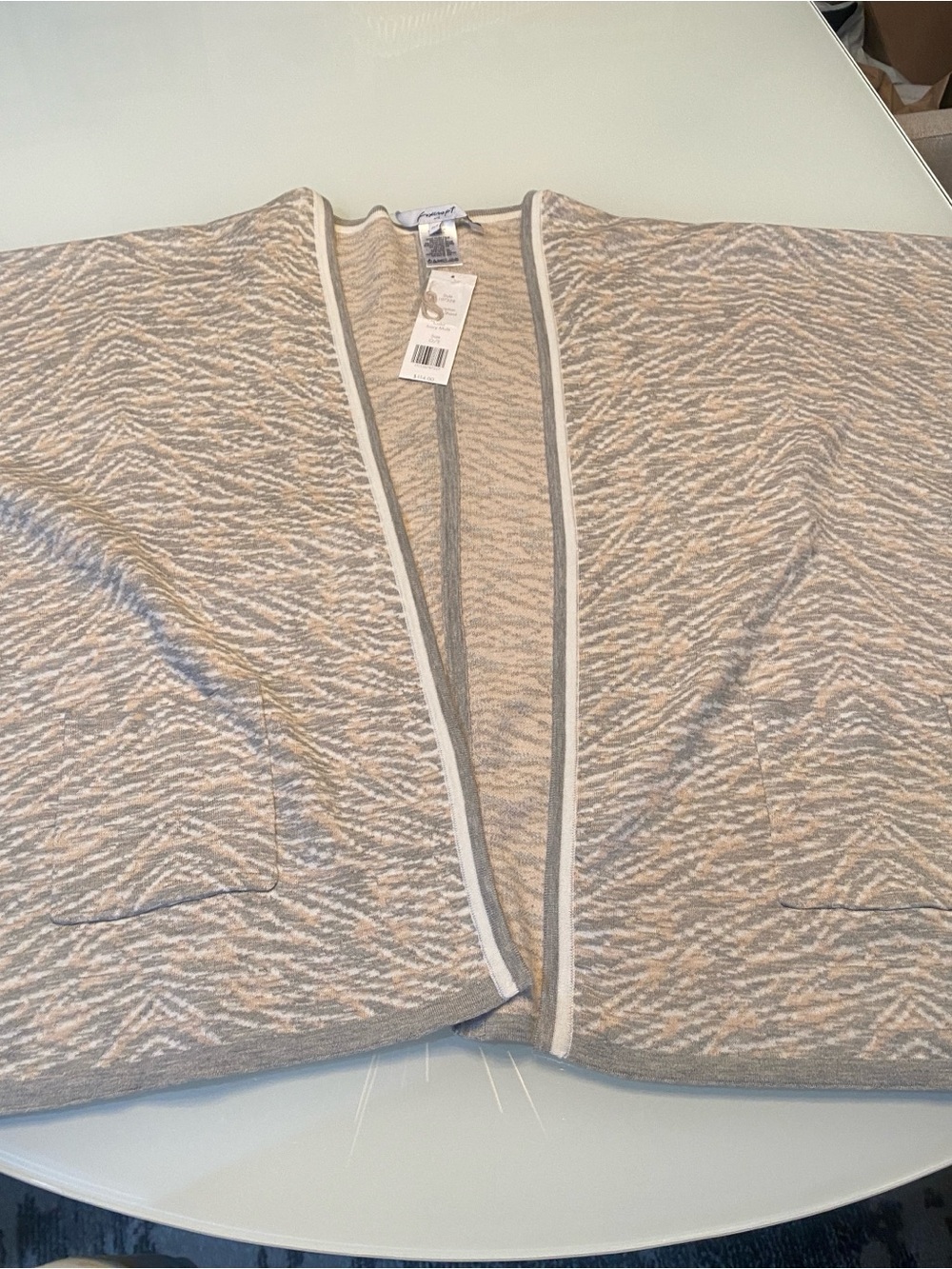 NWT Foxcroft NYC Open Front Knit Ruana Wrap Shawl Cardigan Poncho Ivory Multi OS